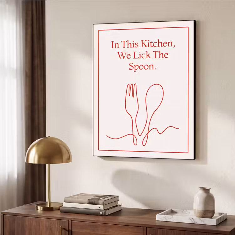 Minimalistisch - Vork - Lepel - Lijntekening Textielframe zwart klein -sfeer3