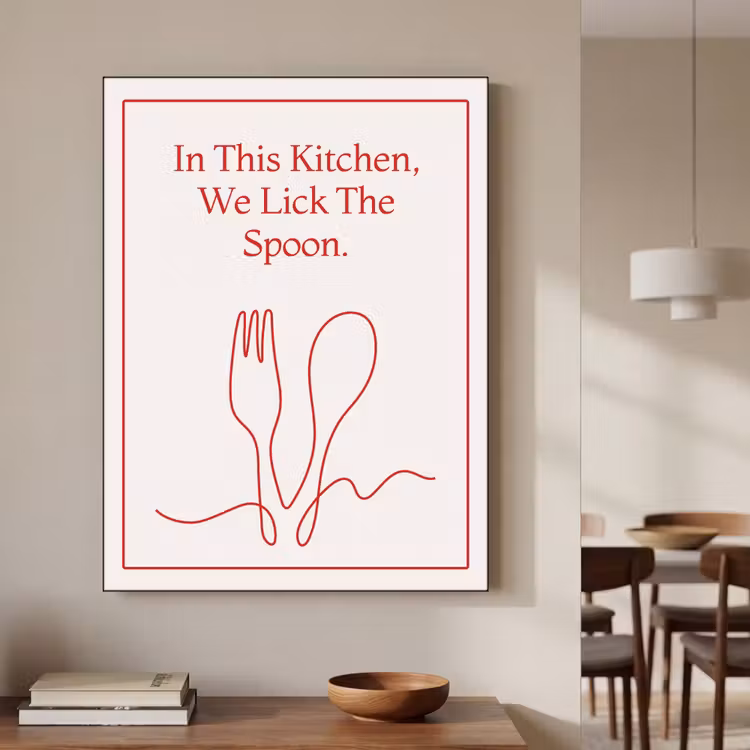 Minimalistisch - Vork - Lepel - Lijntekening Textielframe zwart klein -sfeer2