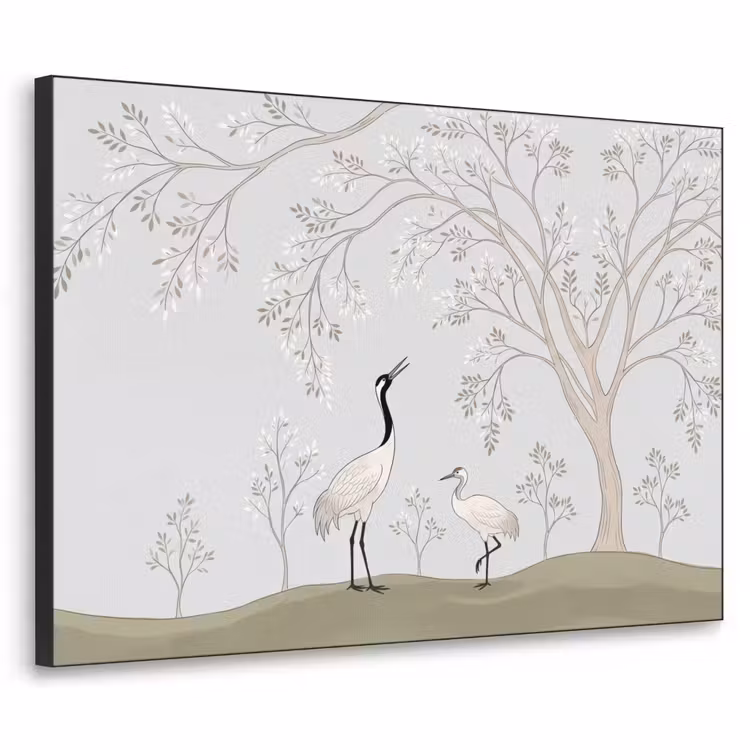 Minimalistisch - Kraanvogels - Blauw Textielframe zwart klein -3d