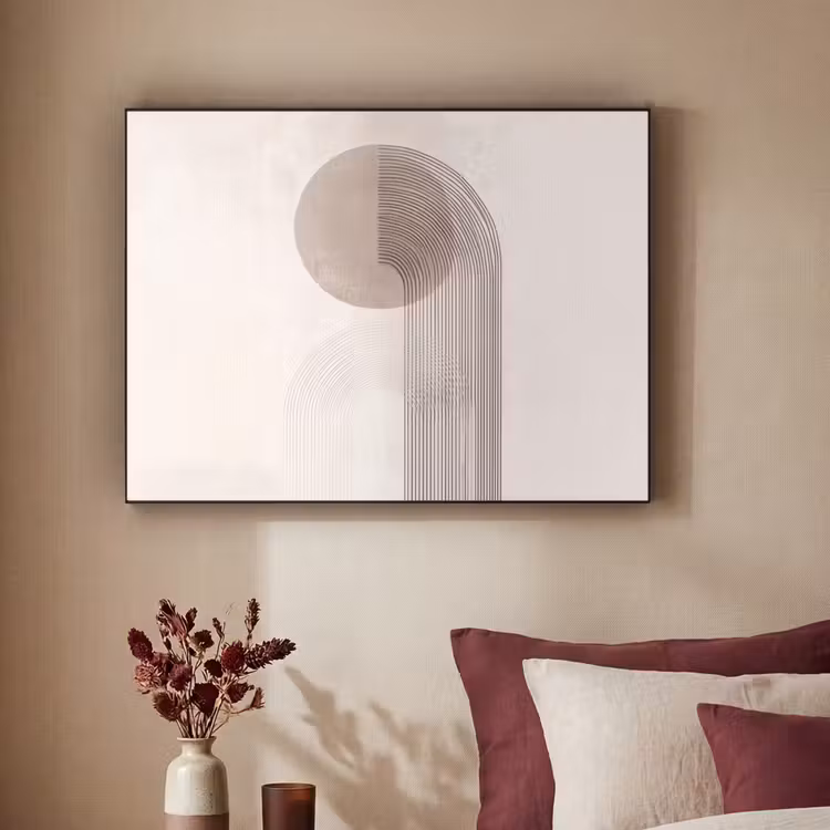 Minimalistisch - Cirkel - Lichtgrijs Textielframe zwart klein -sfeer1