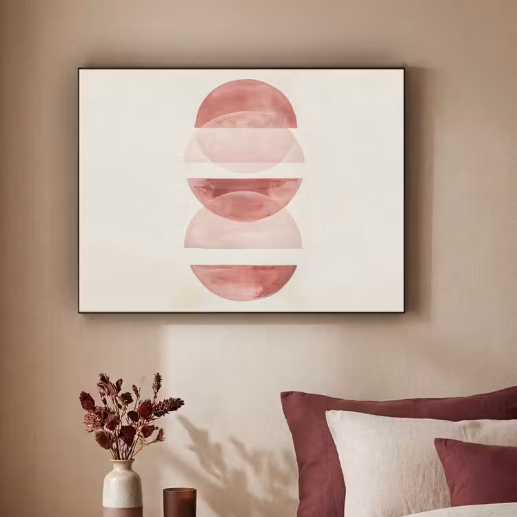 Minimalistisch - Cirkels - Roze Textielframe zwart klein -sfeer1