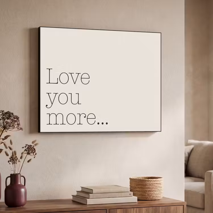 Minimalistisch - Love - Beige Textielframe zwart klein -sfeer3