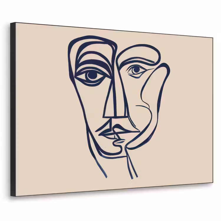 Minimalistisch - Lijnillustratie - Beige - Donkerblauw Textielframe - compleet frame klein -3d