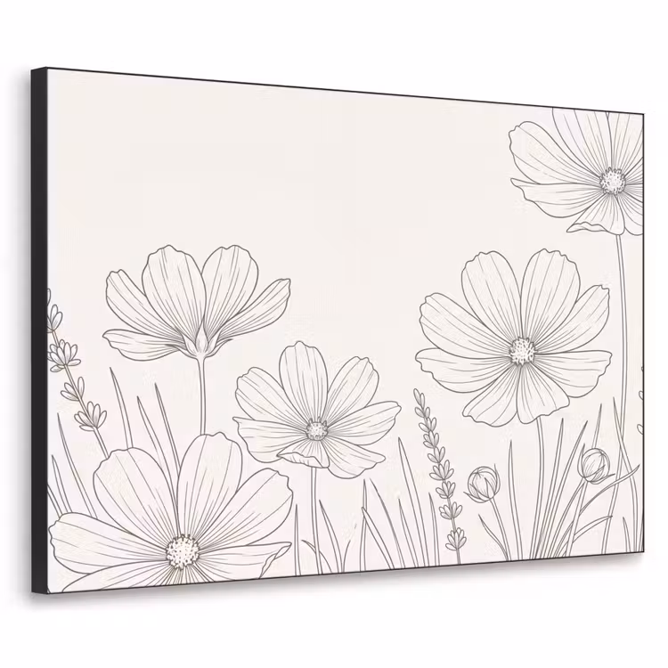 Minimalistisch - Modern - Bloemen - Beige Textielframe zwart klein -3d