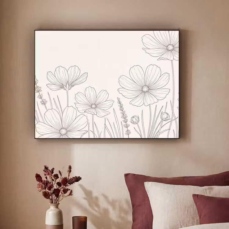 Minimalistisch - Modern - Bloemen - Beige Textielframe zwart klein -sfeer1