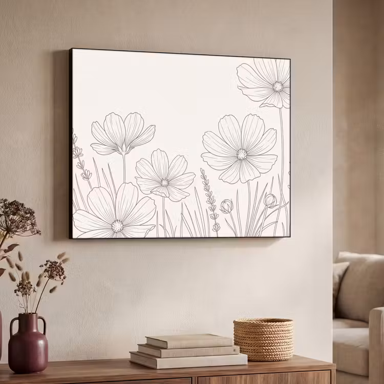 Minimalistisch - Modern - Bloemen - Beige Textielframe zwart klein -sfeer3