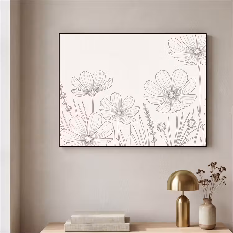 Minimalistisch - Modern - Bloemen - Beige Textielframe zwart klein -sfeer2