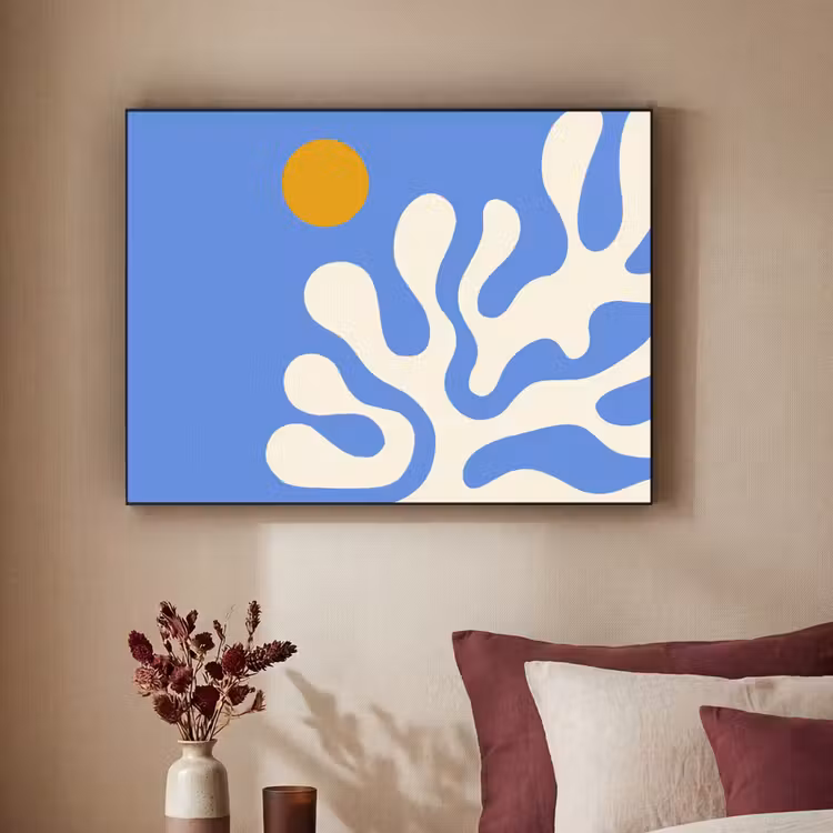 Minimalistisch - Organisch patroon - Blauw Textielframe - compleet frame klein -sfeer1