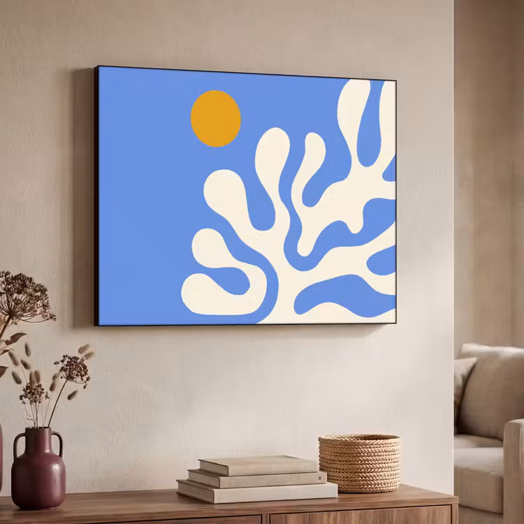 Minimalistisch - Organisch patroon - Blauw Textielframe - compleet frame klein -sfeer3