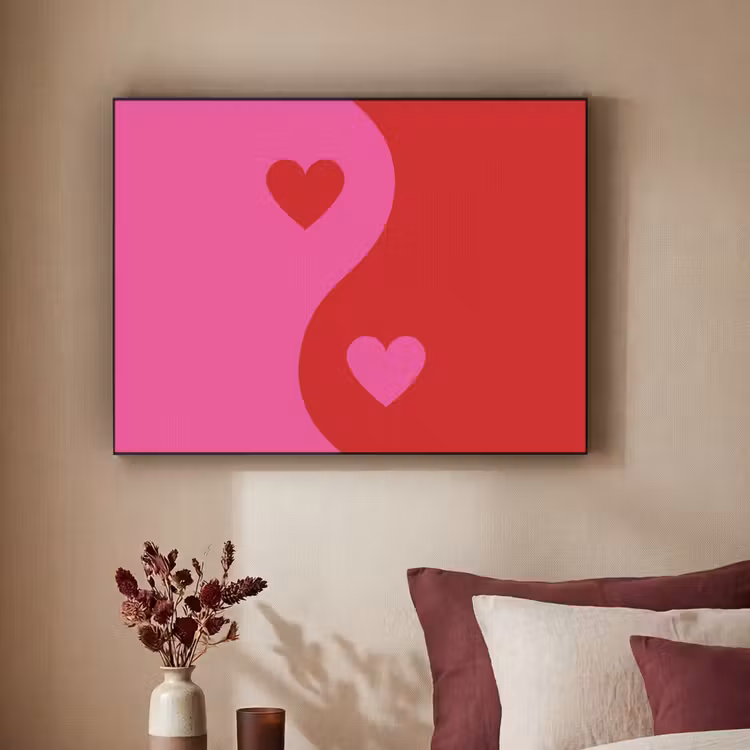Minimalistisch - Rood - Roze - Hartjes Textielframe zwart klein -sfeer1
