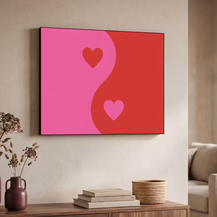 Minimalistisch - Rood - Roze - Hartjes Textielframe - compleet frame klein -sfeer3