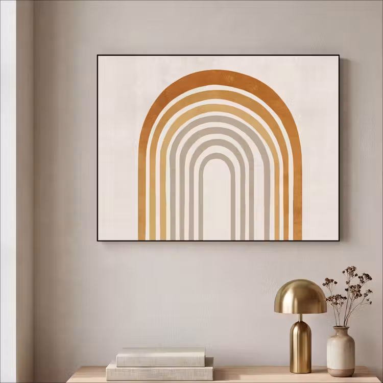 Minimalistisch - Boog - Lijnen - Beige Textielframe - compleet frame klein -sfeer2