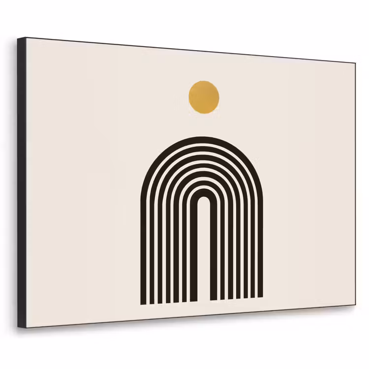 Minimalistisch - Zwarte boog - Gouden cirkel Textielframe zwart klein -3d