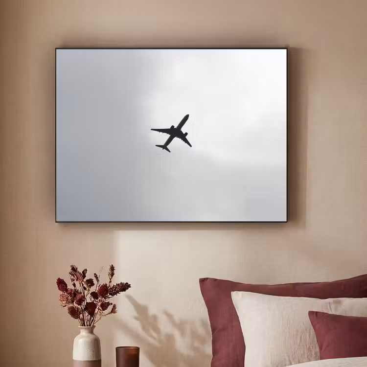 Minimalistisch - Silhouet - Zwart - Vliegtuig Textielframe zwart klein -sfeer1