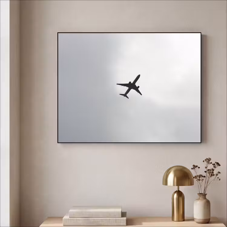 Minimalistisch - Silhouet - Zwart - Vliegtuig Textielframe - compleet frame klein -sfeer2