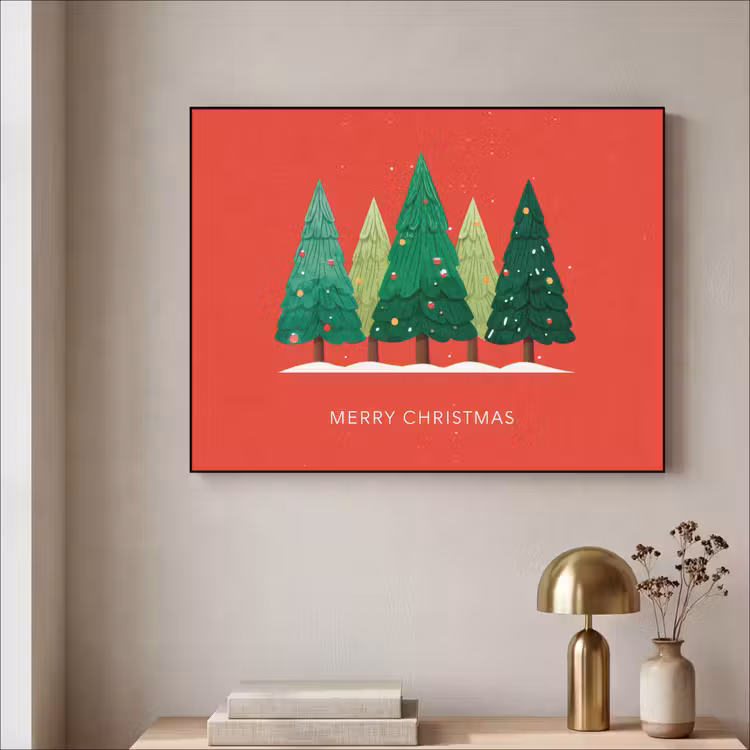 Minimalistisch - Kerstbomen - Rood - Sneeuw Textielframe - compleet frame klein -sfeer2
