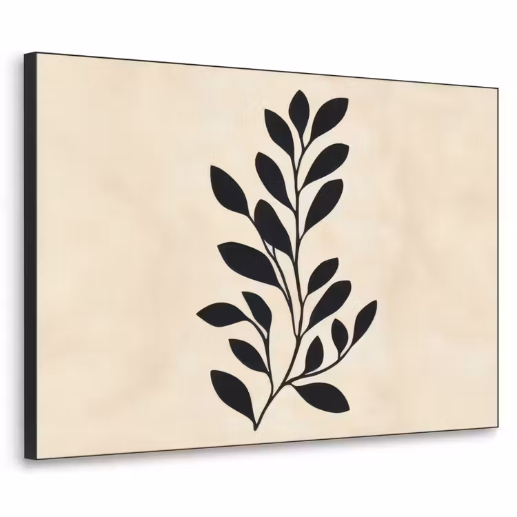 Minimalistisch - Tak - Bladeren - Zwart Textielframe zwart klein -3d