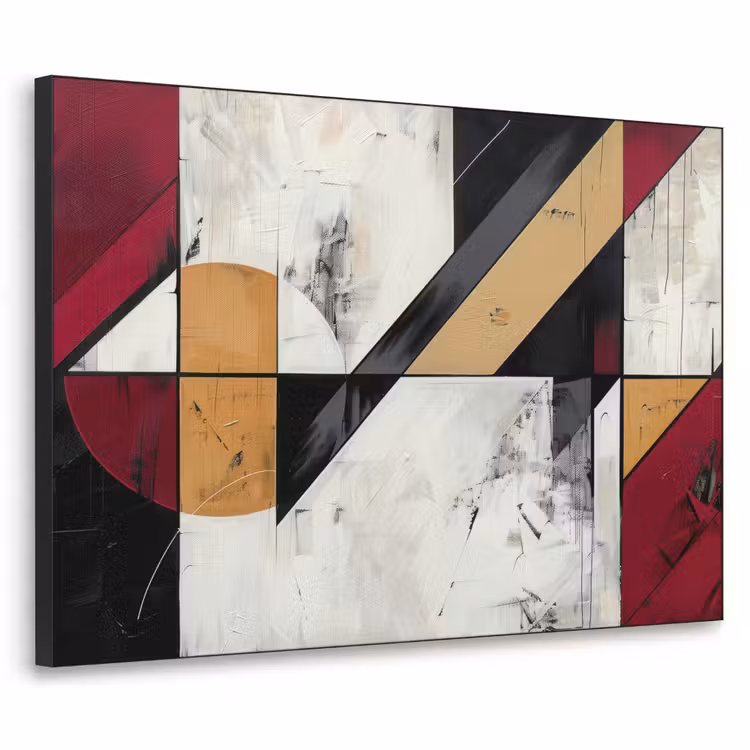 Modern - Abstract - Geometrisch - Rood - Industrieel Textielframe zwart klein -3d