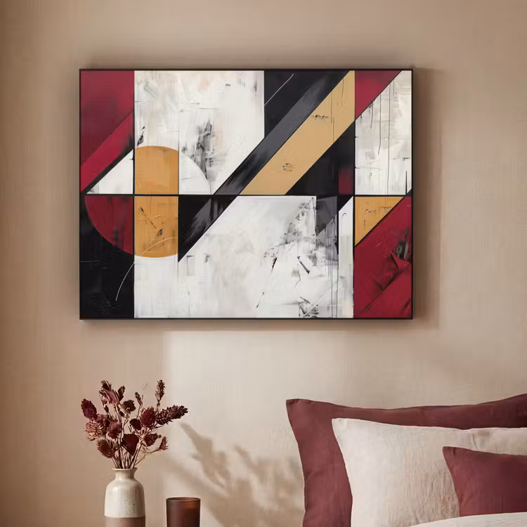 Modern - Abstract - Geometrisch - Rood - Industrieel Textielframe - compleet frame klein -sfeer1
