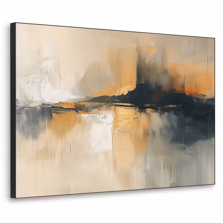 Modern - Abstract - Goud - Zwart Textielframe zwart klein -3d