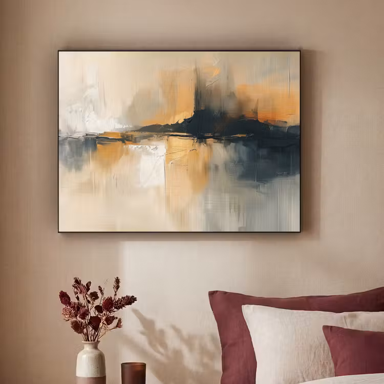 Modern - Abstract - Goud - Zwart Textielframe zwart klein -sfeer1