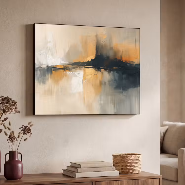 Modern - Abstract - Goud - Zwart Textielframe zwart klein -sfeer3