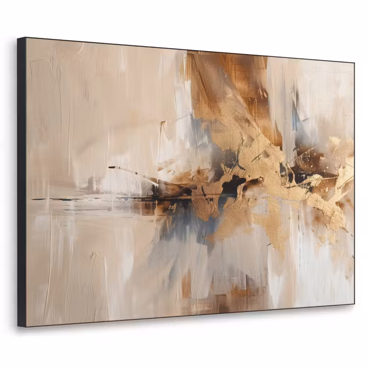 Modern - Bruin - Abstract - Beige Textielframe zwart klein -3d