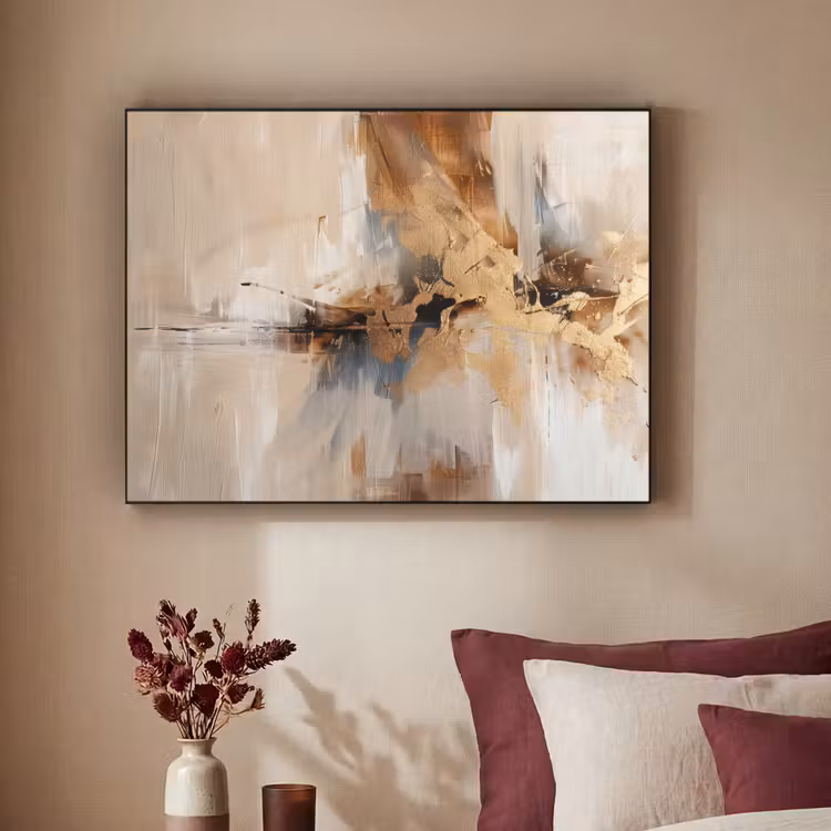 Modern - Bruin - Abstract - Beige Textielframe - compleet frame klein -sfeer1
