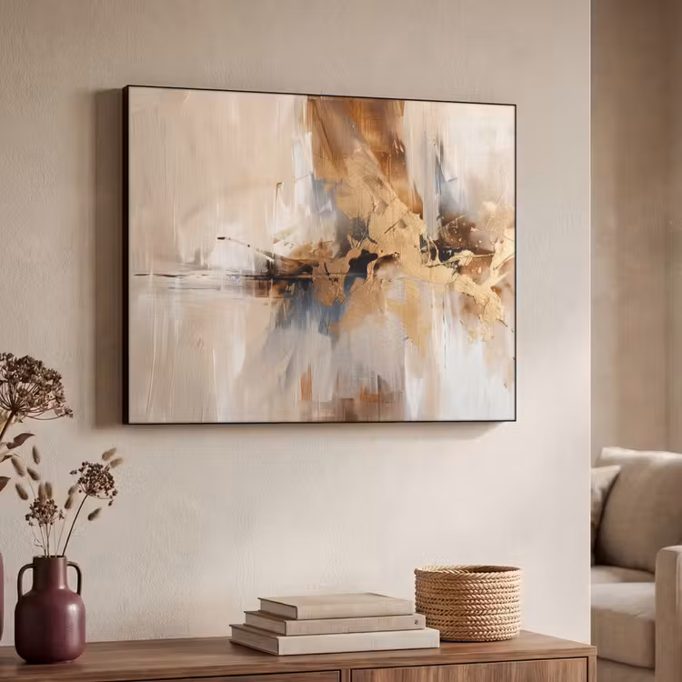 Modern - Bruin - Abstract - Beige Textielframe zwart klein -sfeer3