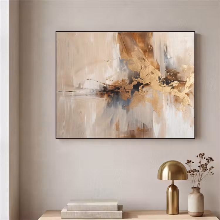 Modern - Bruin - Abstract - Beige Textielframe - compleet frame klein -sfeer2