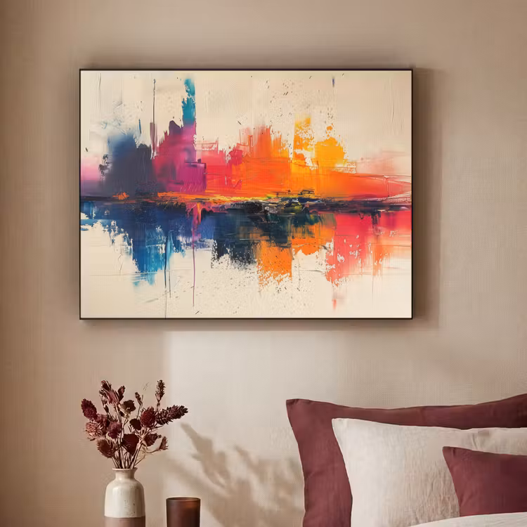 Modern - Verf - Kunst - Kleurrijk Textielframe zwart klein -sfeer1
