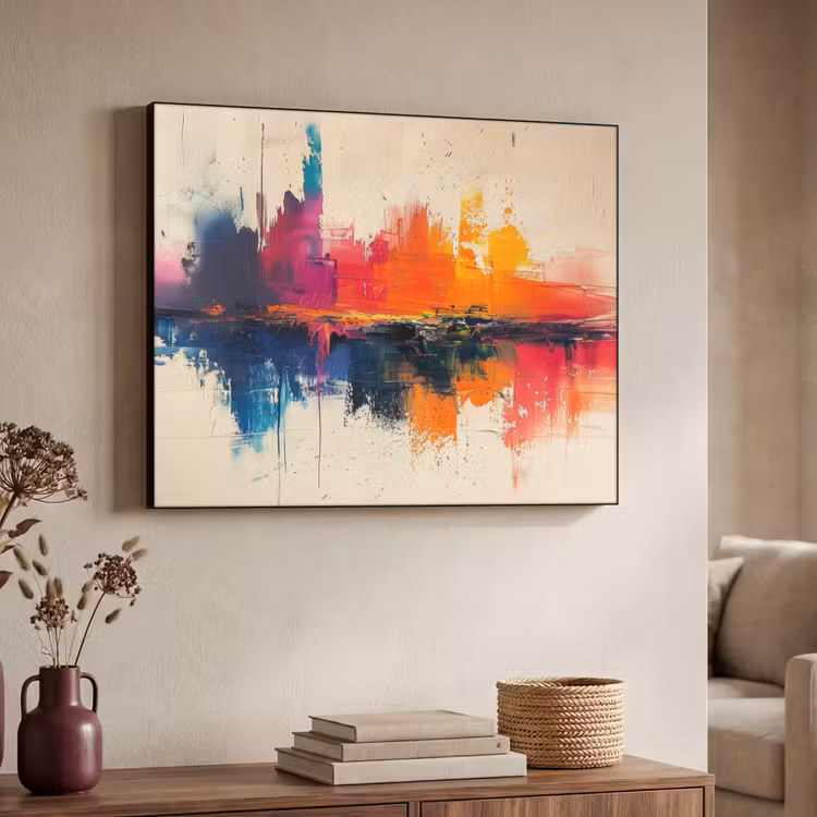 Modern - Verf - Kunst - Kleurrijk Textielframe - compleet frame klein -sfeer3