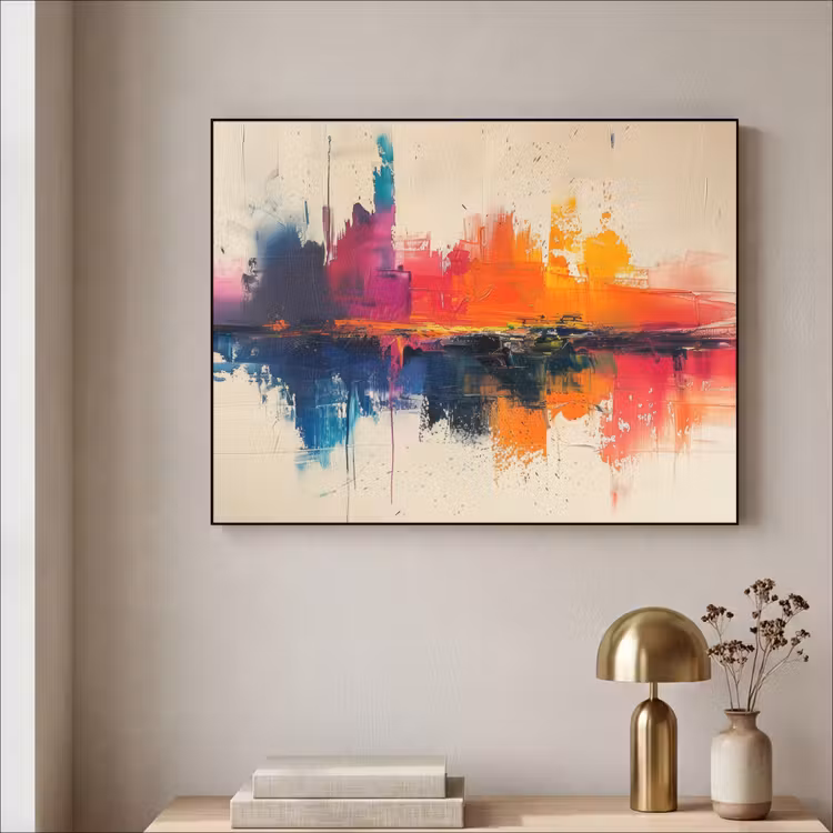 Modern - Verf - Kunst - Kleurrijk Textielframe zwart klein -sfeer2