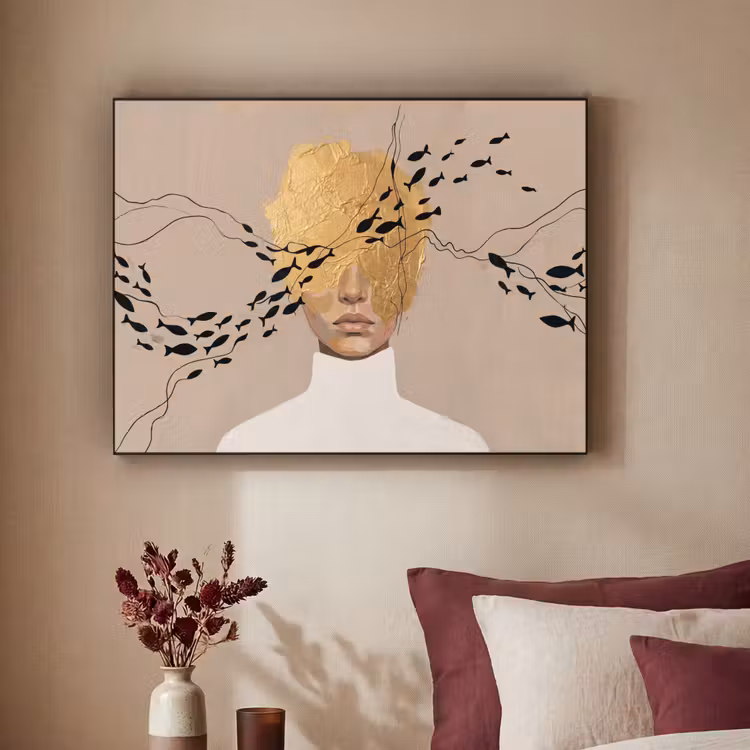Modern - Vrouw - Goud Textielframe zwart klein -sfeer1