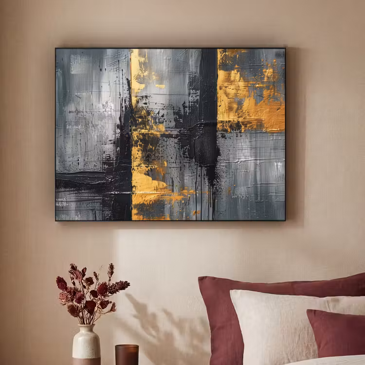 Modern - Goud - Grijs - Patroon Textielframe - compleet frame klein -sfeer1