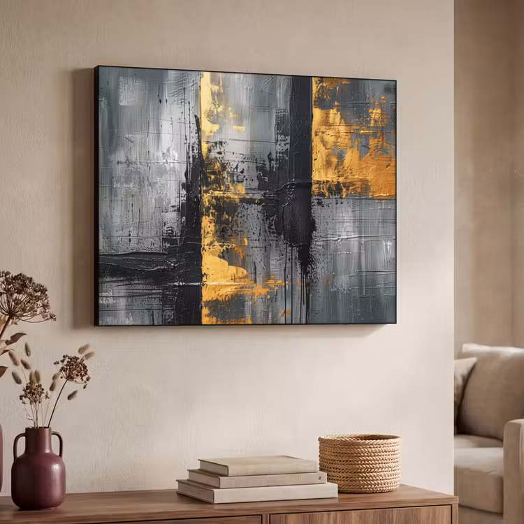 Modern - Goud - Grijs - Patroon Textielframe - compleet frame klein -sfeer3