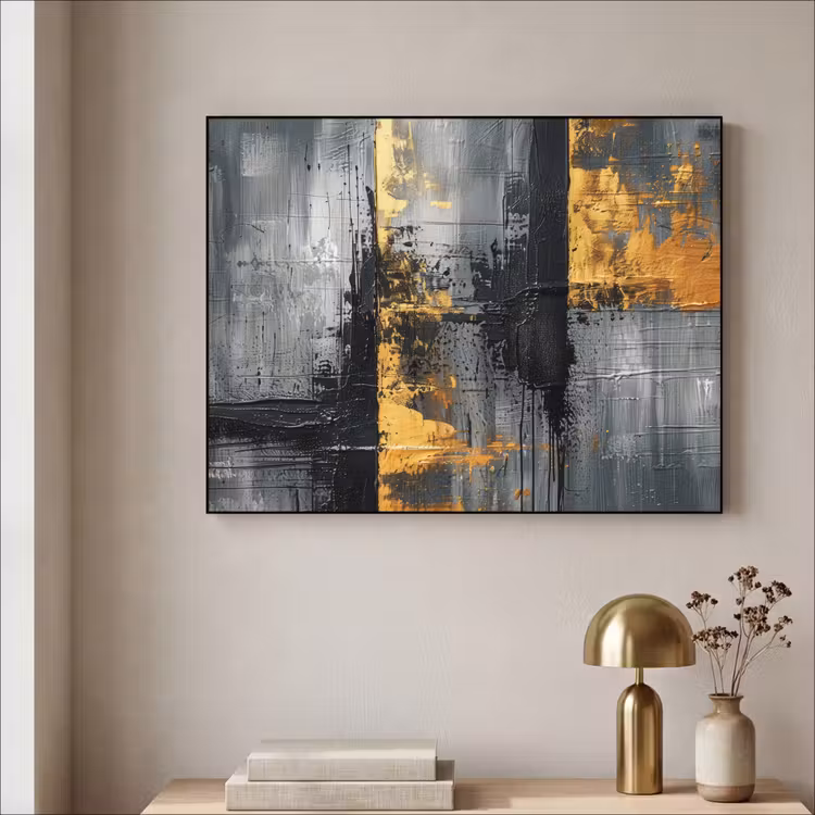 Modern - Goud - Grijs - Patroon Textielframe zwart klein -sfeer2