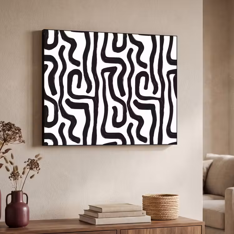 Modern - Lijnen - Zwart Textielframe zwart klein 947 -sfeer3