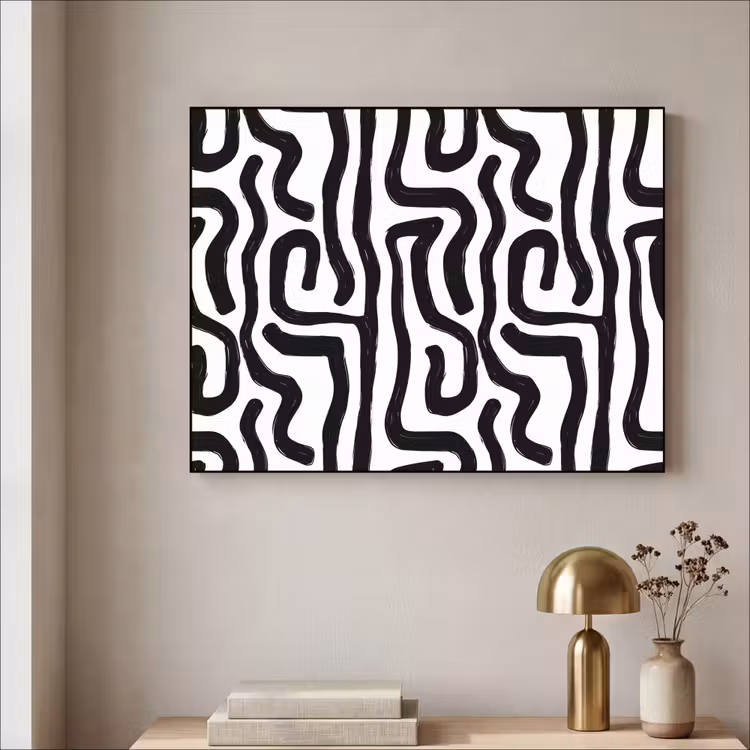 Modern - Lijnen - Zwart Textielframe zwart klein 947 -sfeer2