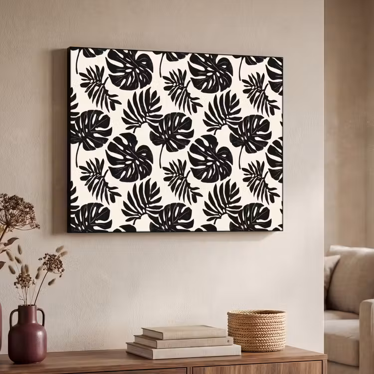 Modern - Monstera - Zwart Textielframe zwart klein 947 -sfeer3