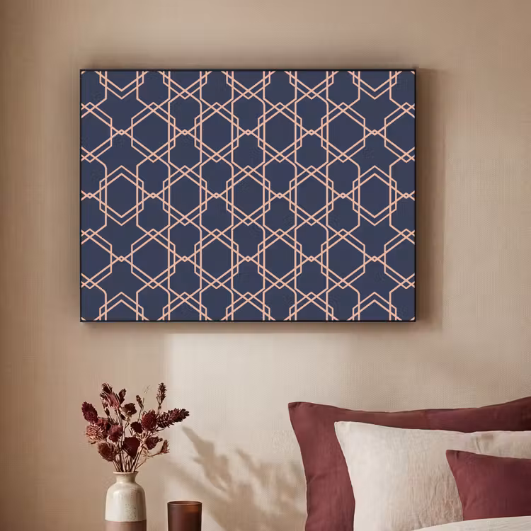 Modern - Patroon - Donkerblauw - Roze Textielframe - compleet frame klein 947 -sfeer1