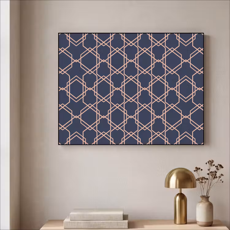 Modern - Patroon - Donkerblauw - Roze Textielframe zwart klein 947 -sfeer2