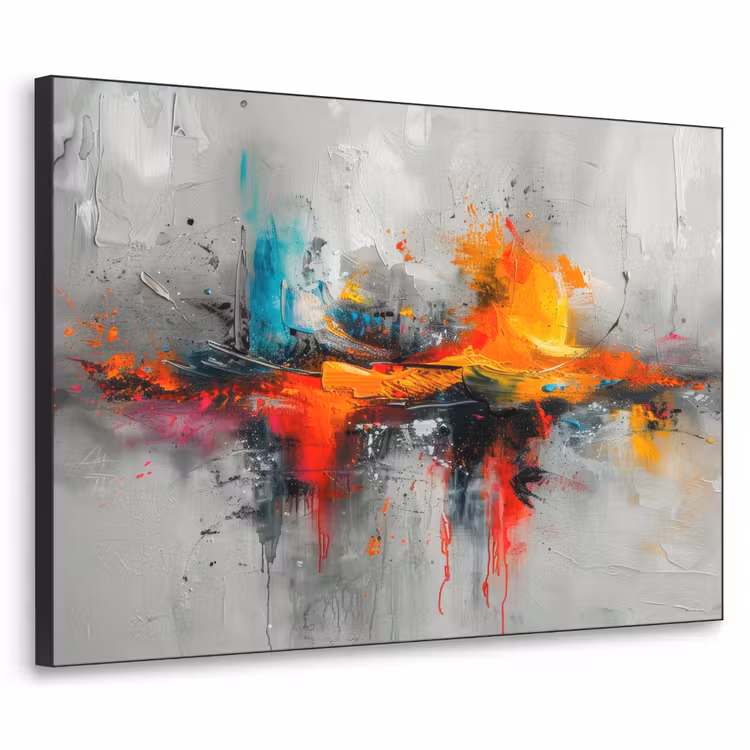 Modern - Oranje - Grijs - Kunst Textielframe zwart klein -3d