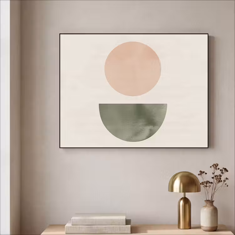 Modern - Roze - Groen - Natuur - Geometrisch - Vormen Textielframe zwart klein -sfeer2