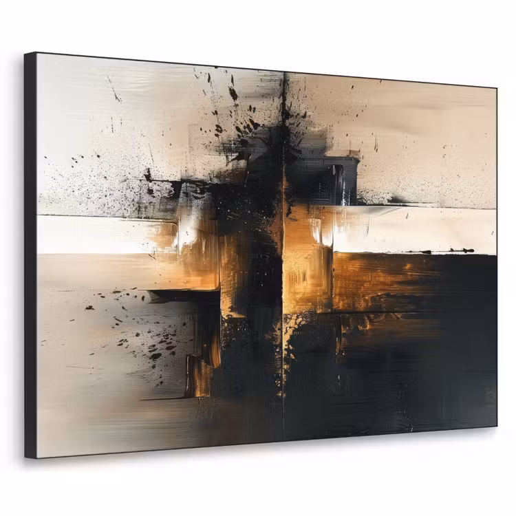 Modern - Zwart - Verf - Goud Textielframe zwart klein -3d