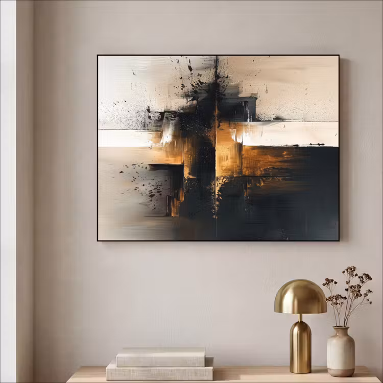 Modern - Zwart - Verf - Goud Textielframe zwart klein -sfeer2
