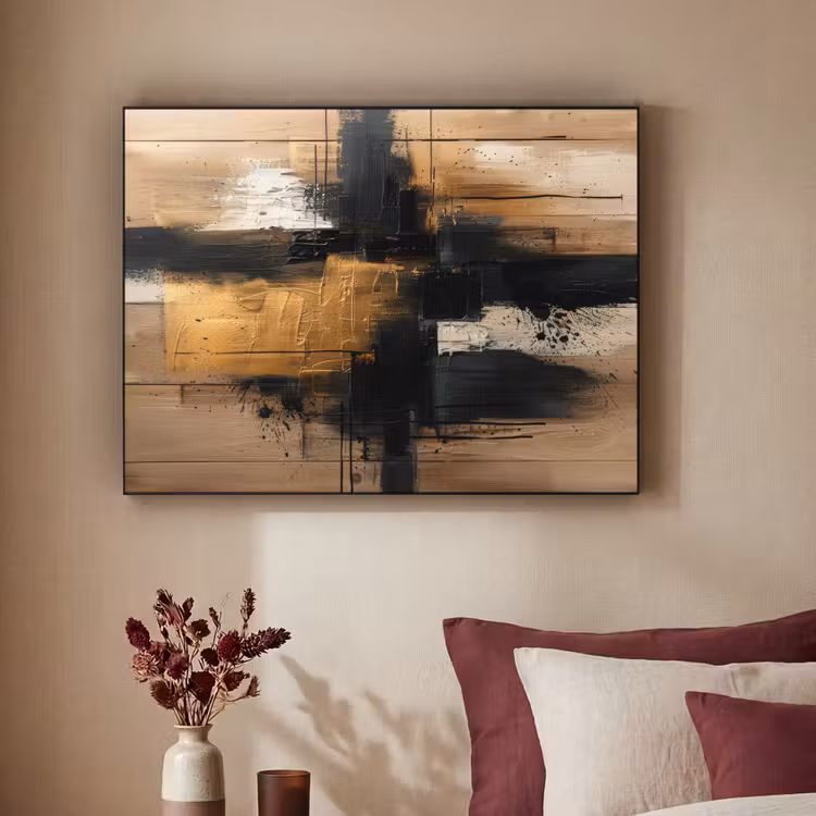 Modern - Zwart - Goud - Verf Textielframe - compleet frame klein -sfeer1
