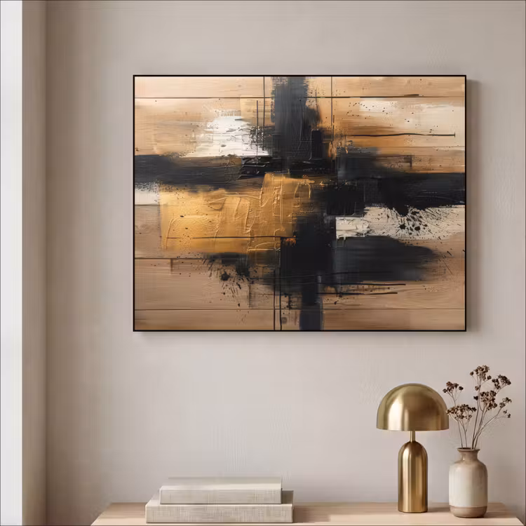 Modern - Zwart - Goud - Verf Textielframe - compleet frame klein -sfeer2
