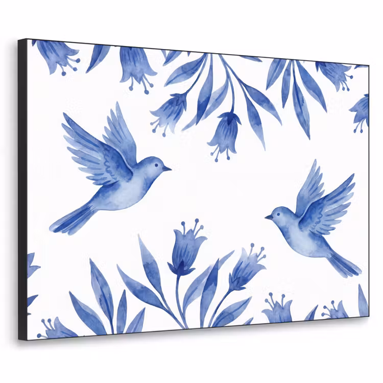 Art Frame - Modern - Vögel - Delfter Keramik - Modern - Vogels - Delfts - Blauw Textielframe zwart klein