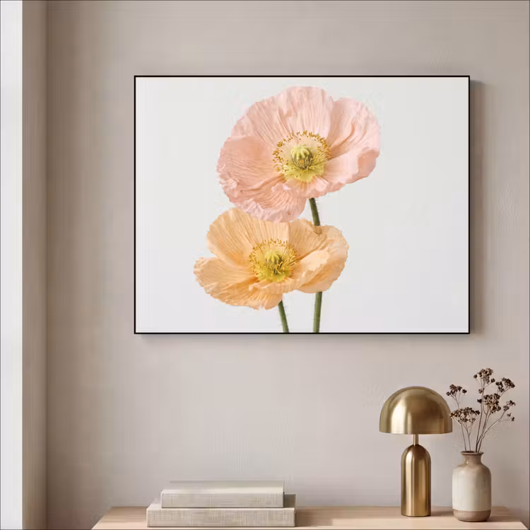 Papavers - Botanisch - Roze Textielframe zwart klein -sfeer2